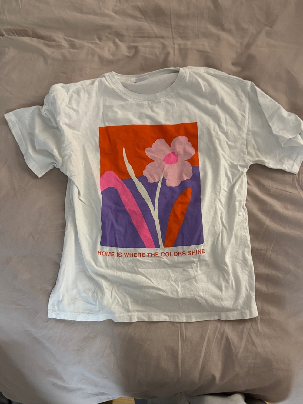 Zara White Tee with Pink & Purple Floral Block Graphic